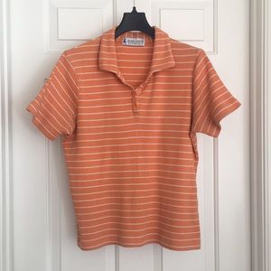 Marsh Landing Top Large Mustard Yellow Stripes Collar Buttons Short Sleeves Tee